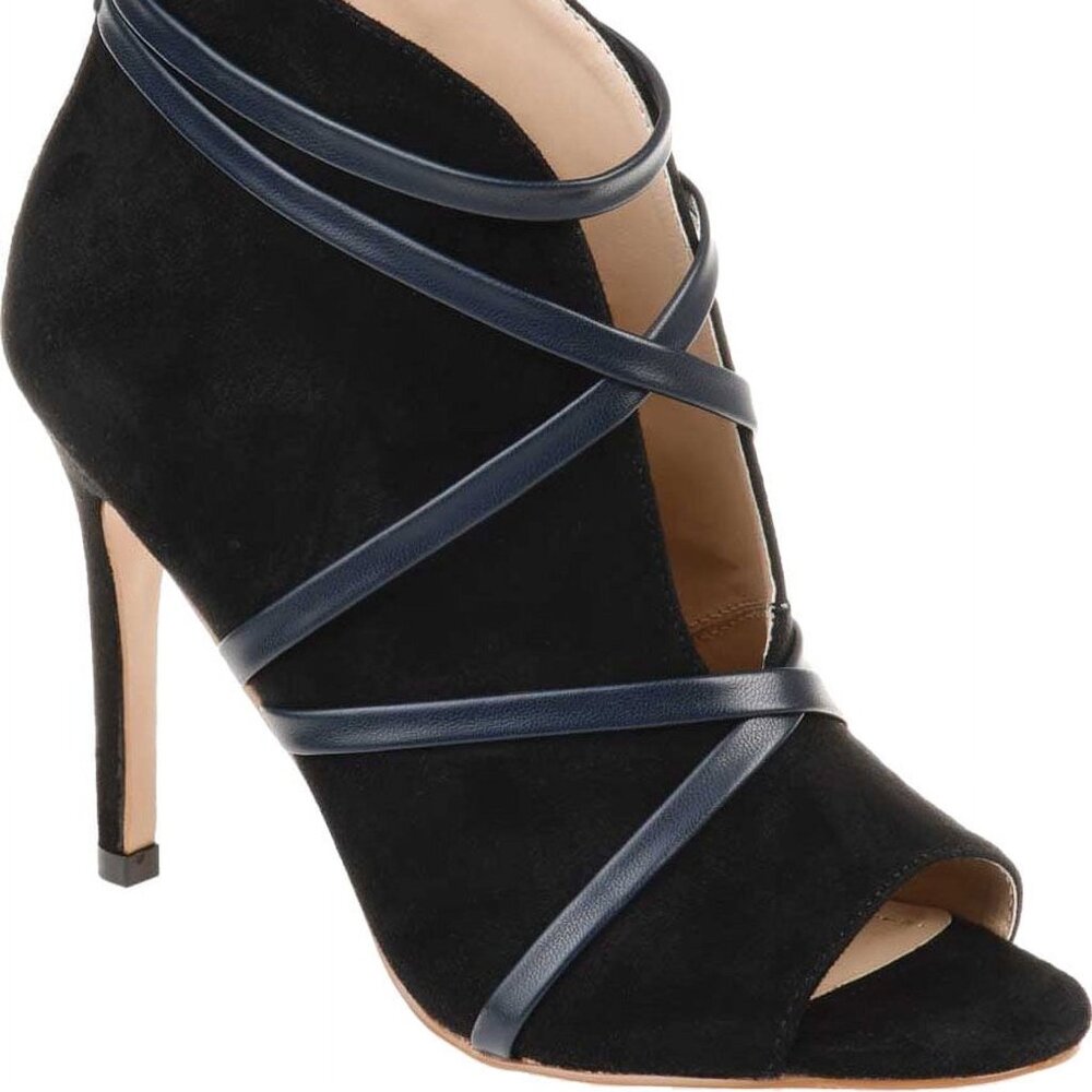 Women's Journee Collection Samara Heeled Open Toe Bootie Black Faux Suede 10 M